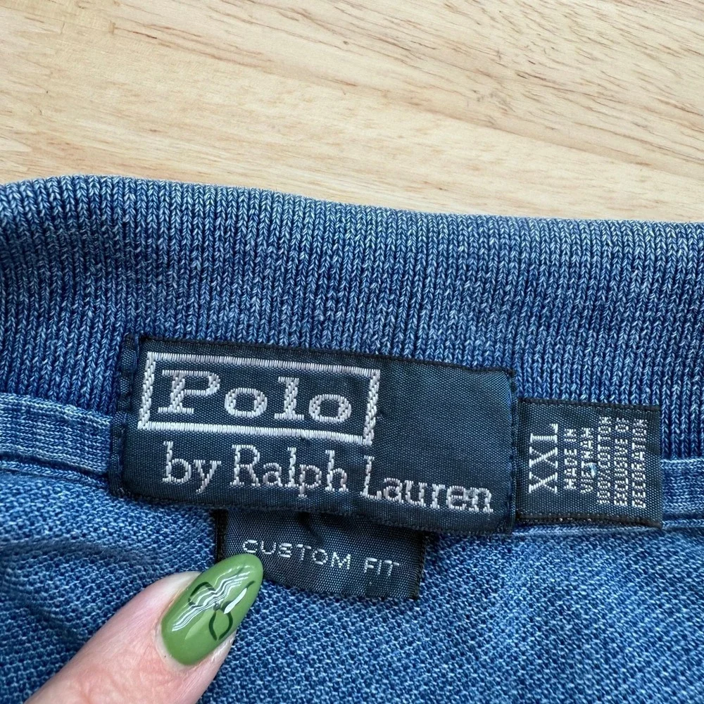 Polo Ralph Lauren Custom Fit Polo Shirt Men's Blue Big Pony Short Sleeve 2XL VTG